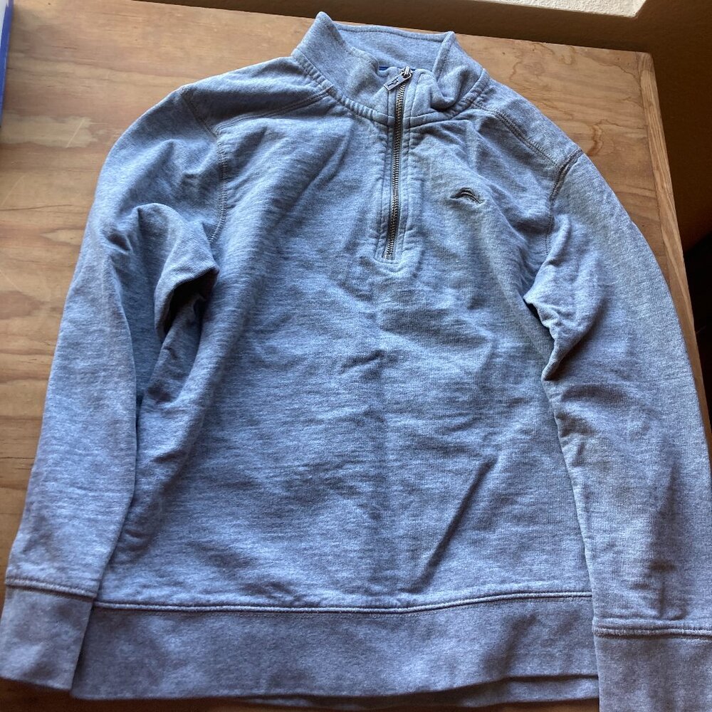 Tommy Bahama Light Grey 1/4 Zip Sweatshirt Boys Small 8 100% Cotton Long Sleeve
